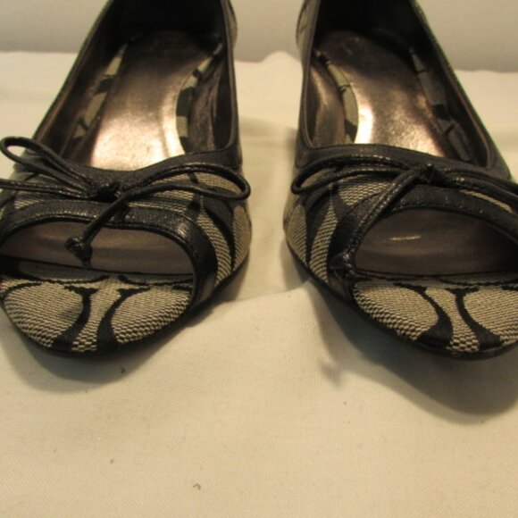 Coach Gavin Black & Grey Signature Canvas Open Toed Wedge Heel - Picture 3 of 13